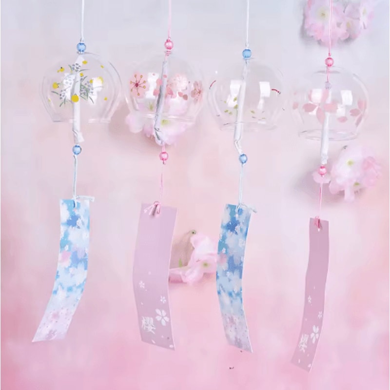 Japanese Glass Wind Chime Sakura Cherry Blossom Wind Bell Hanging Decor 8