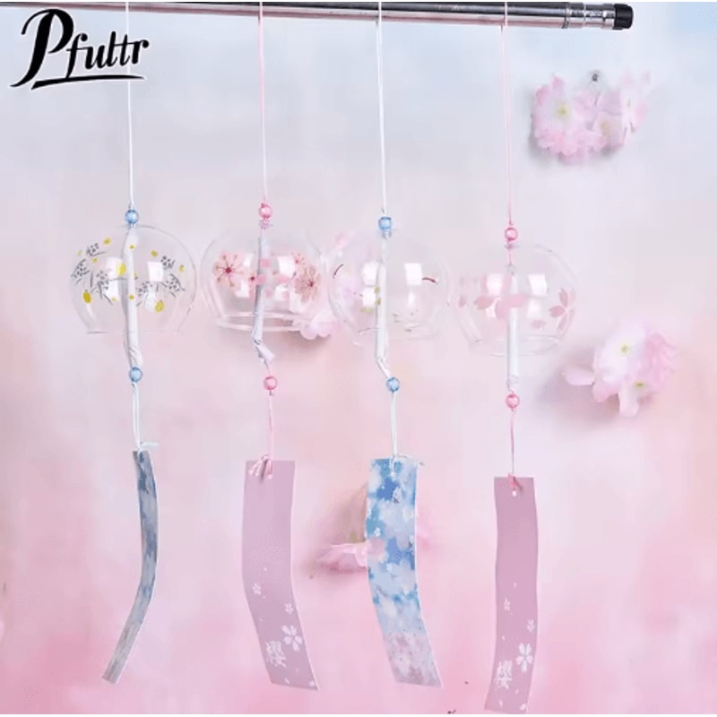 Japanese Glass Wind Chime Sakura Cherry Blossom Wind Bell Hanging Decor 0