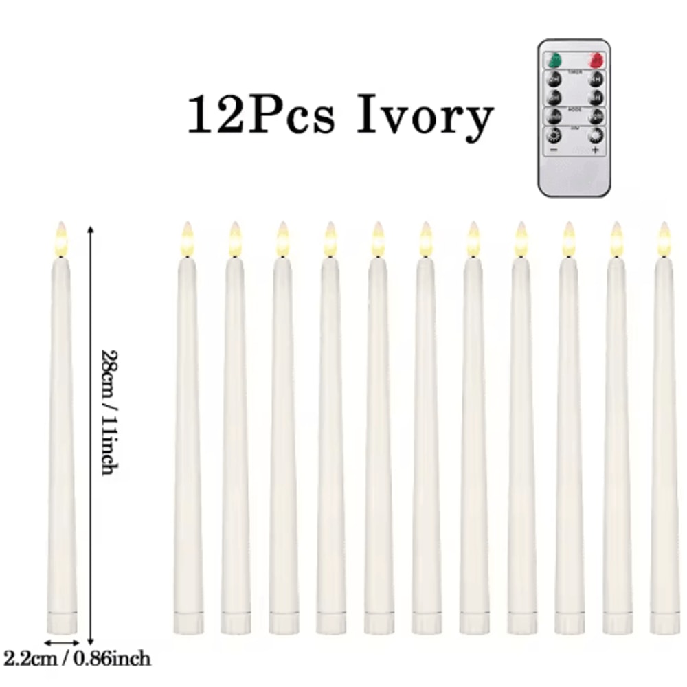 Flameless LED Taper Candles Set Battery Operated Flickering Candles For Wedding Home Decor 12