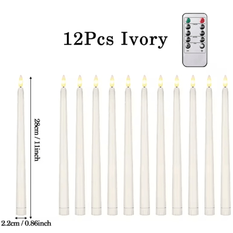 Flameless LED Taper Candles Set Battery Operated Flickering Candles For Wedding Home Decor 12