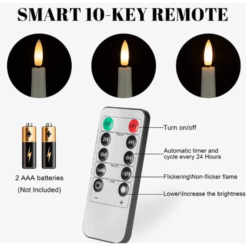 Flameless LED Taper Candles Set Battery Operated Flickering Candles For Wedding Home Decor 16