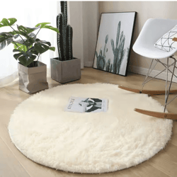 fluffy white round rug soft plush carpet for kids bedroom & cozy living spaces