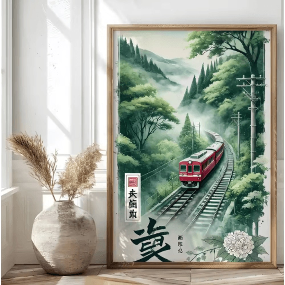 Tokyo Rainy Night Railway Canvas Print Retro Japanese Cityscape Wall Art Decor 9