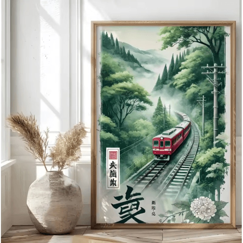 Tokyo Rainy Night Railway Canvas Print Retro Japanese Cityscape Wall Art Decor 9