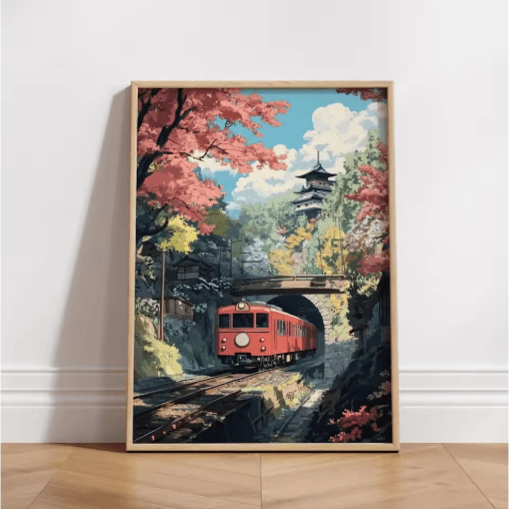 Tokyo Rainy Night Railway Canvas Print Retro Japanese Cityscape Wall Art Decor 1
