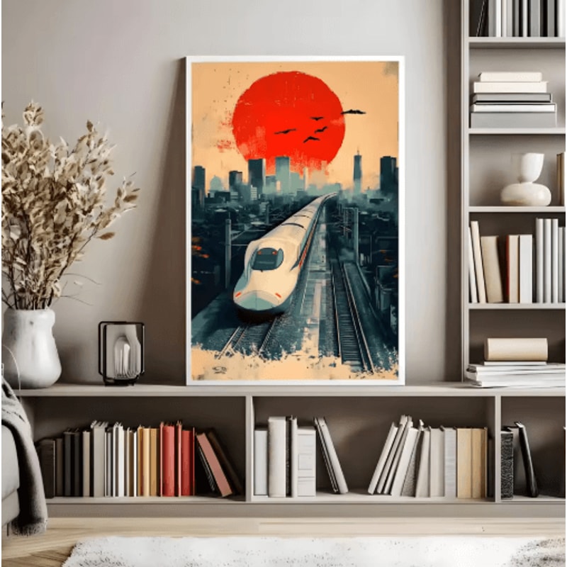 Tokyo Rainy Night Railway Canvas Print Retro Japanese Cityscape Wall Art Decor 2