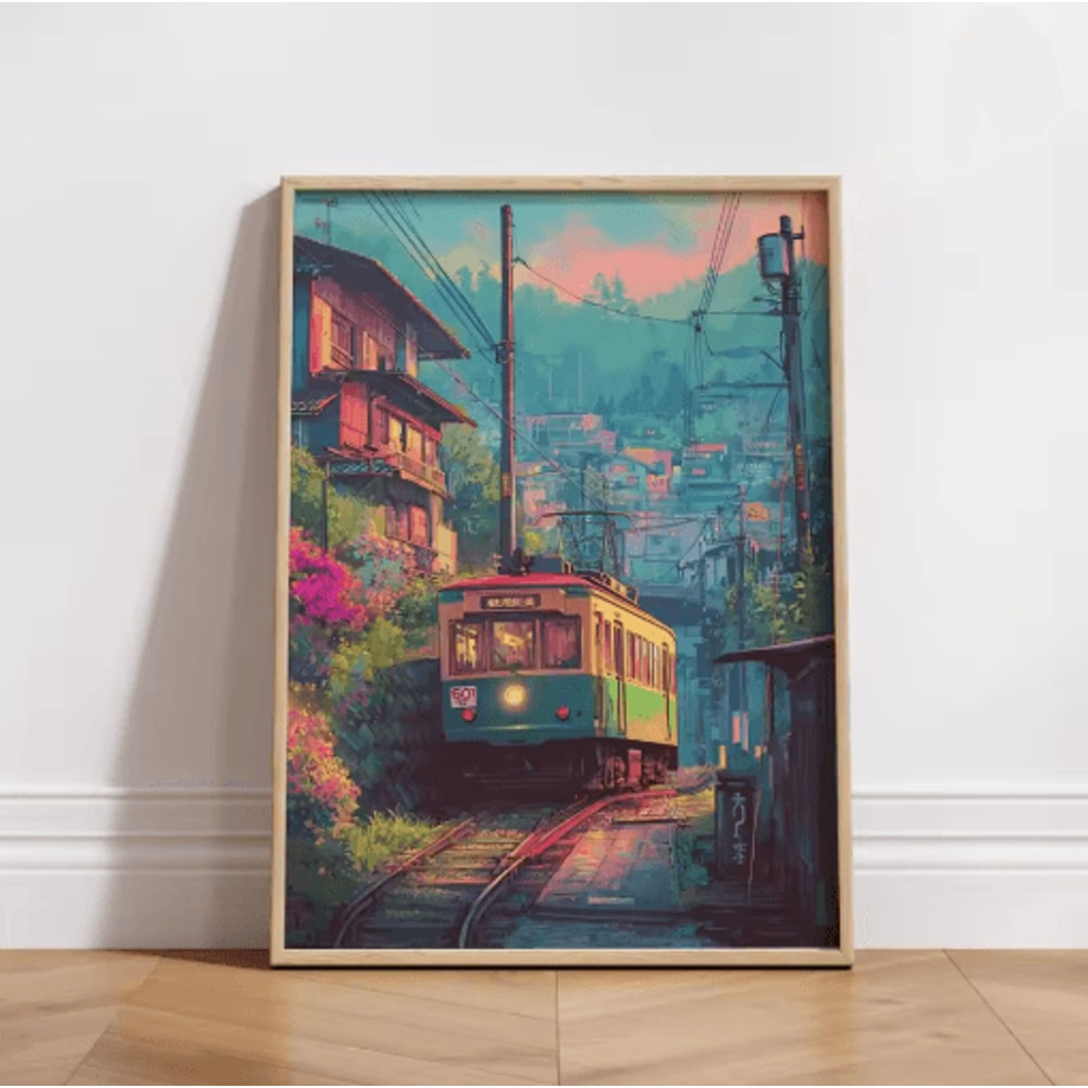 Tokyo Rainy Night Railway Canvas Print Retro Japanese Cityscape Wall Art Decor 3
