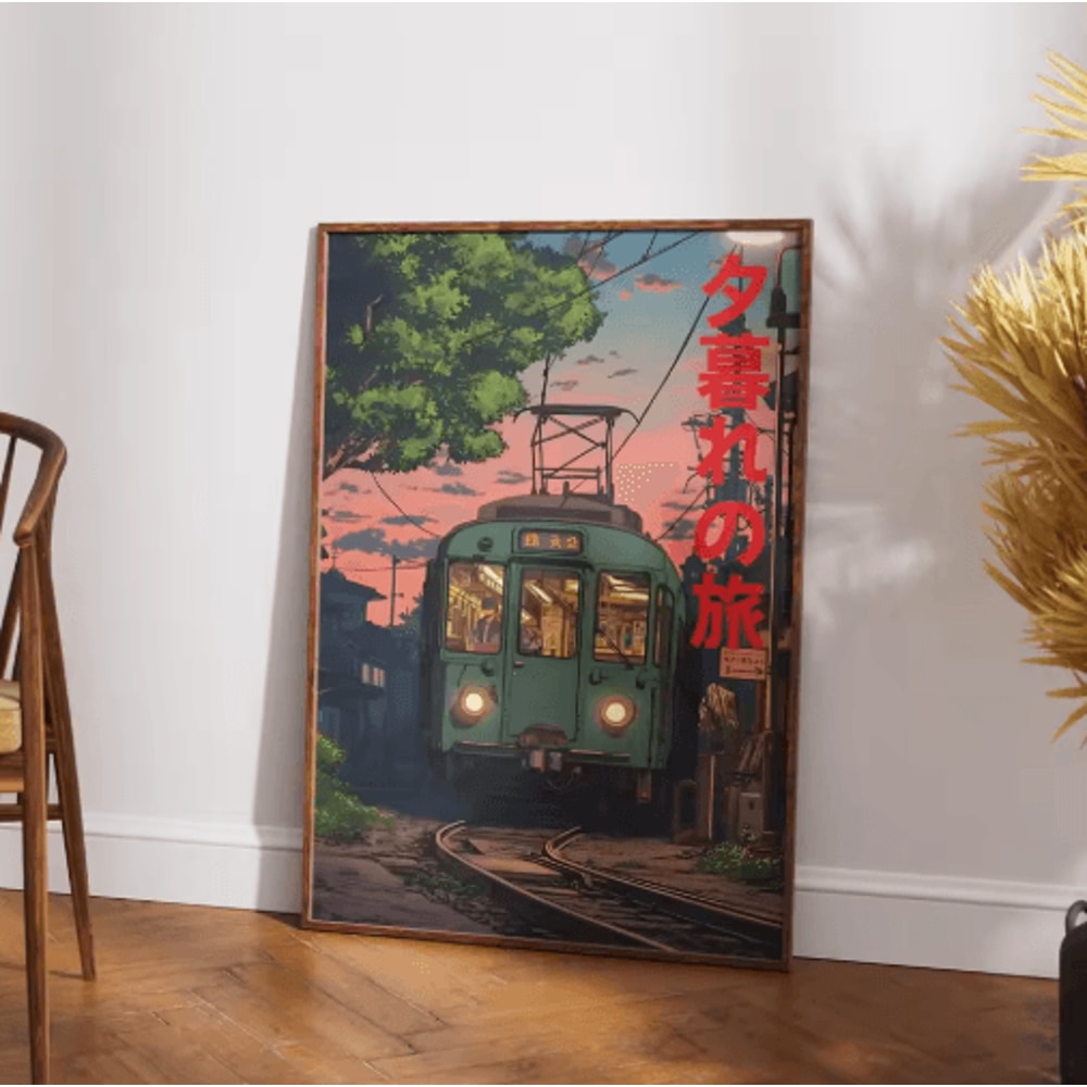 Tokyo Rainy Night Railway Canvas Print Retro Japanese Cityscape Wall Art Decor 5