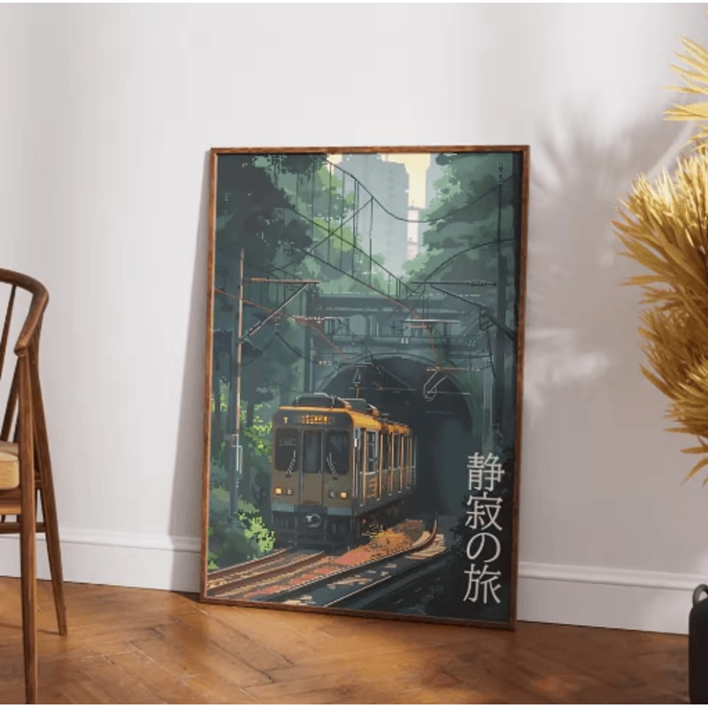 Tokyo Rainy Night Railway Canvas Print Retro Japanese Cityscape Wall Art Decor 6