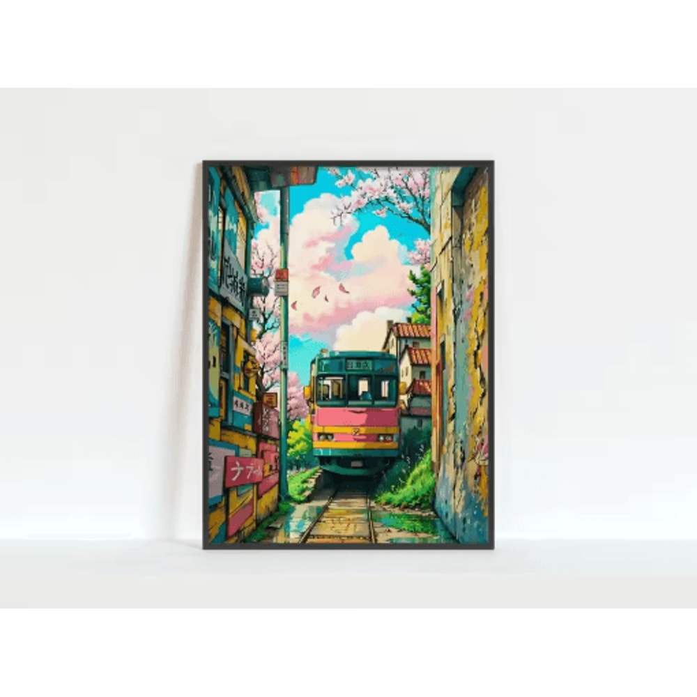 Tokyo Rainy Night Railway Canvas Print Retro Japanese Cityscape Wall Art Decor 7