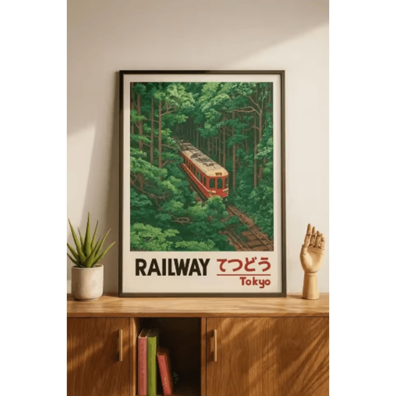 Tokyo Rainy Night Railway Canvas Print Retro Japanese Cityscape Wall Art Decor 18