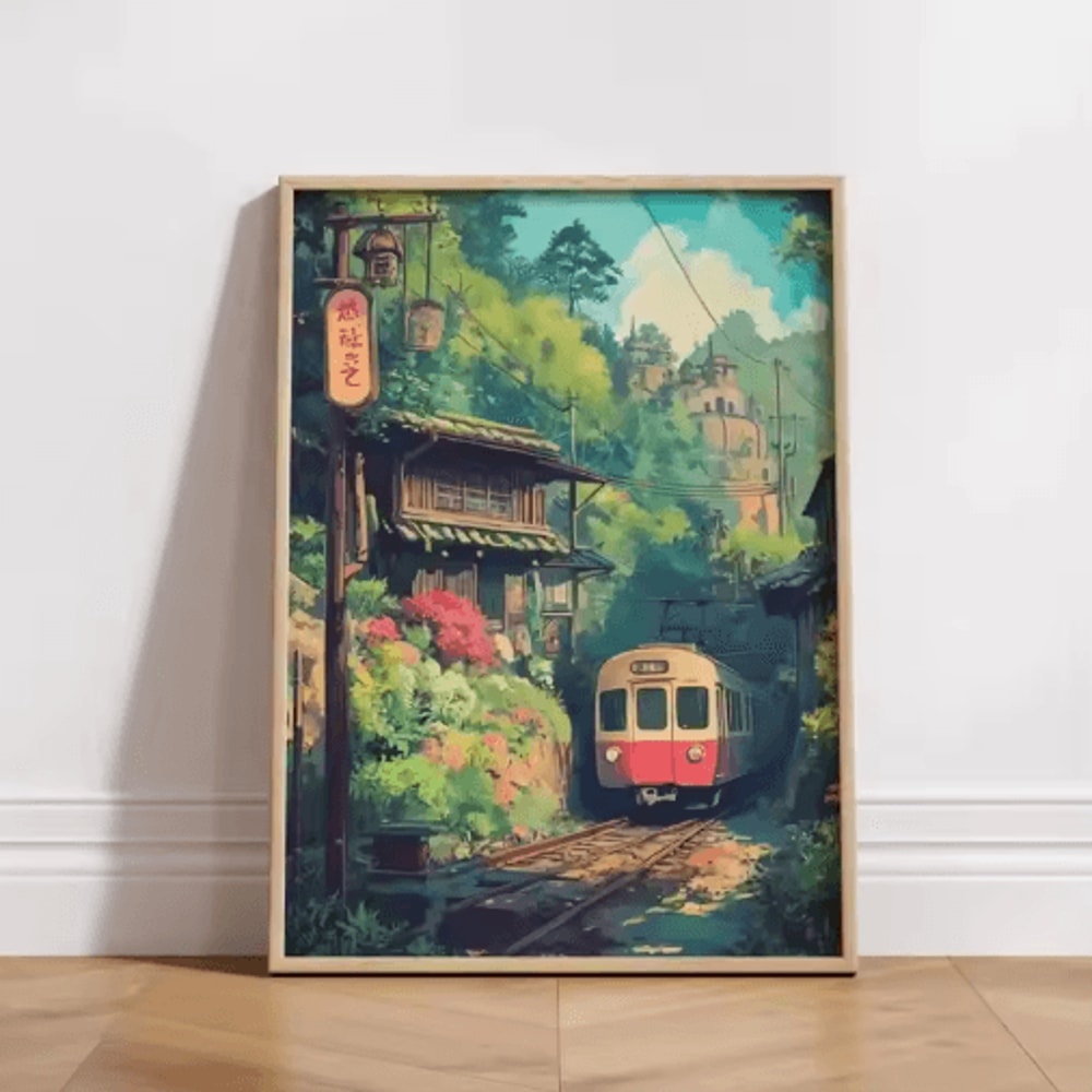 Tokyo Rainy Night Railway Canvas Print Retro Japanese Cityscape Wall Art Decor 20