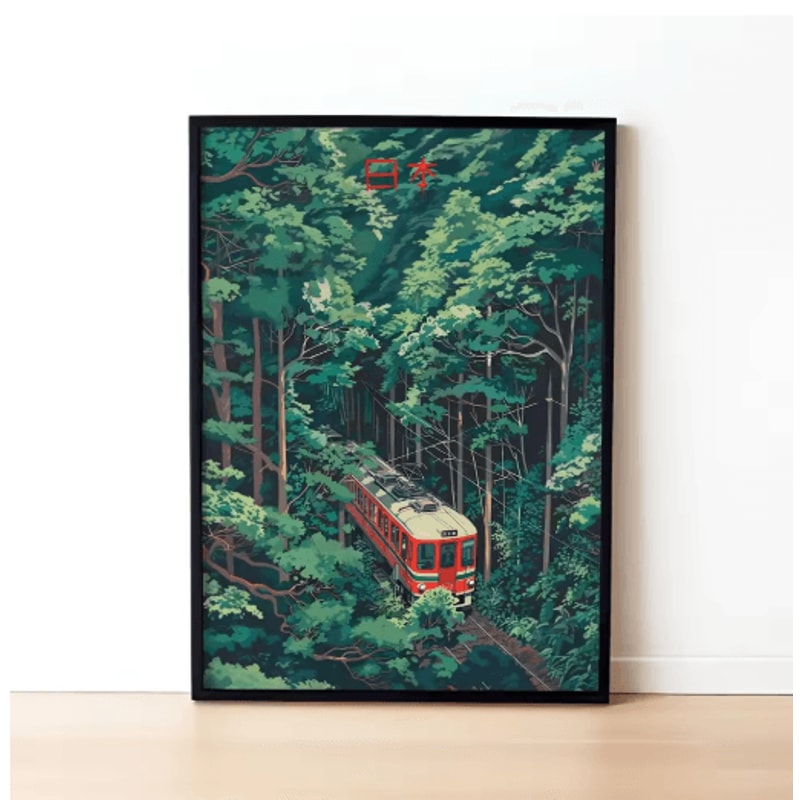 Tokyo Rainy Night Railway Canvas Print Retro Japanese Cityscape Wall Art Decor 21