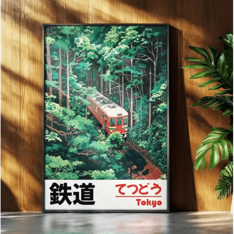 Tokyo Rainy Night Railway Canvas Print Retro Japanese Cityscape Wall Art Decor 23