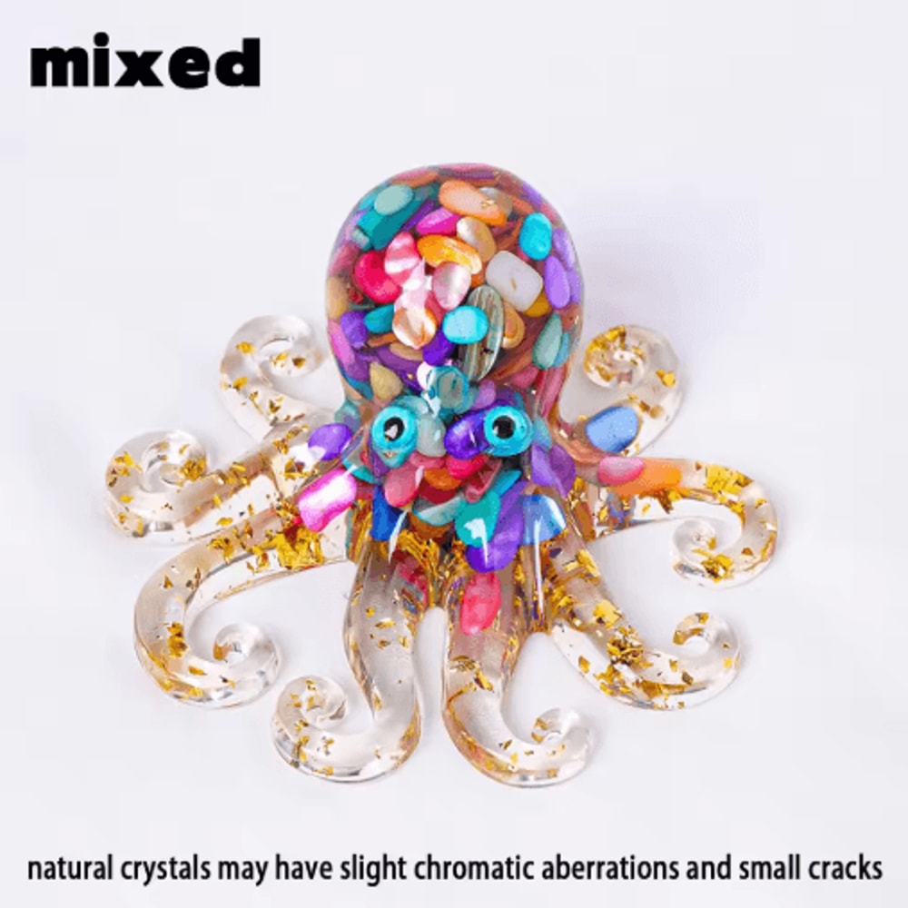 Crystal Gravel Octopus Statue Resin Reiki Stone Tabletop Decor Ornament 2