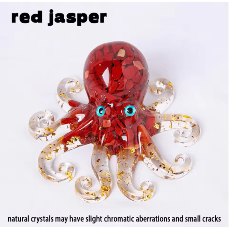 Crystal Gravel Octopus Statue Resin Reiki Stone Tabletop Decor Ornament 3