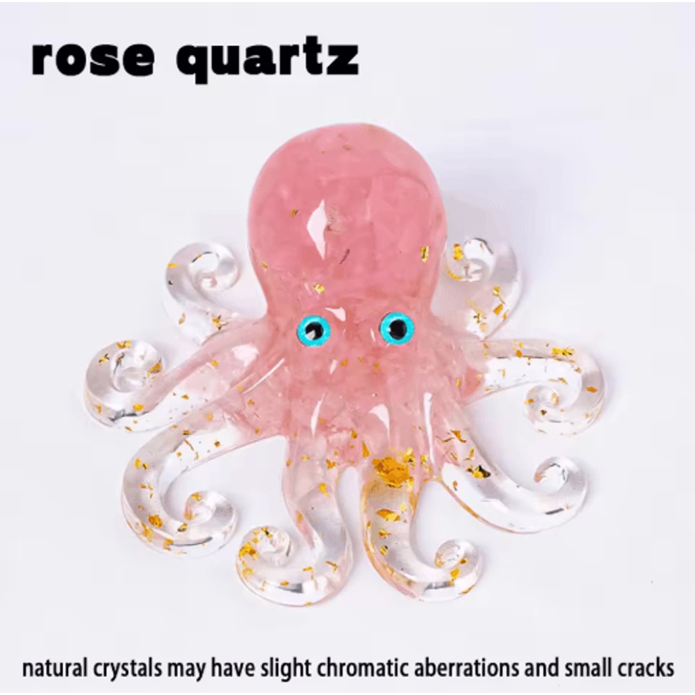 Crystal Gravel Octopus Statue Resin Reiki Stone Tabletop Decor Ornament 4