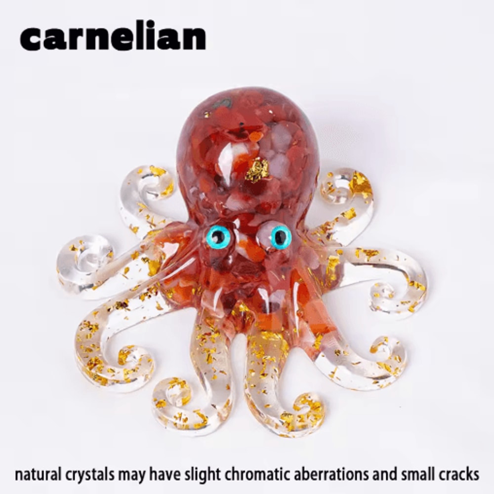 Crystal Gravel Octopus Statue Resin Reiki Stone Tabletop Decor Ornament 5