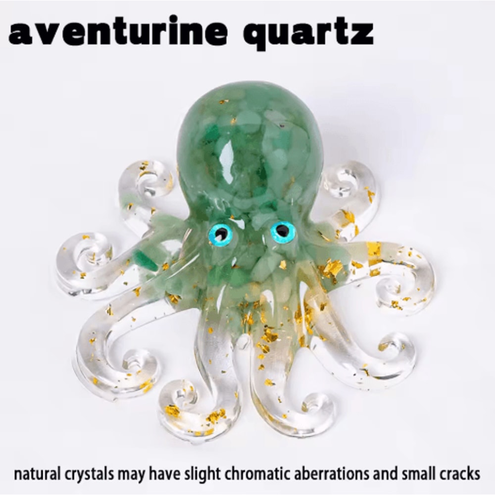 Crystal Gravel Octopus Statue Resin Reiki Stone Tabletop Decor Ornament 6