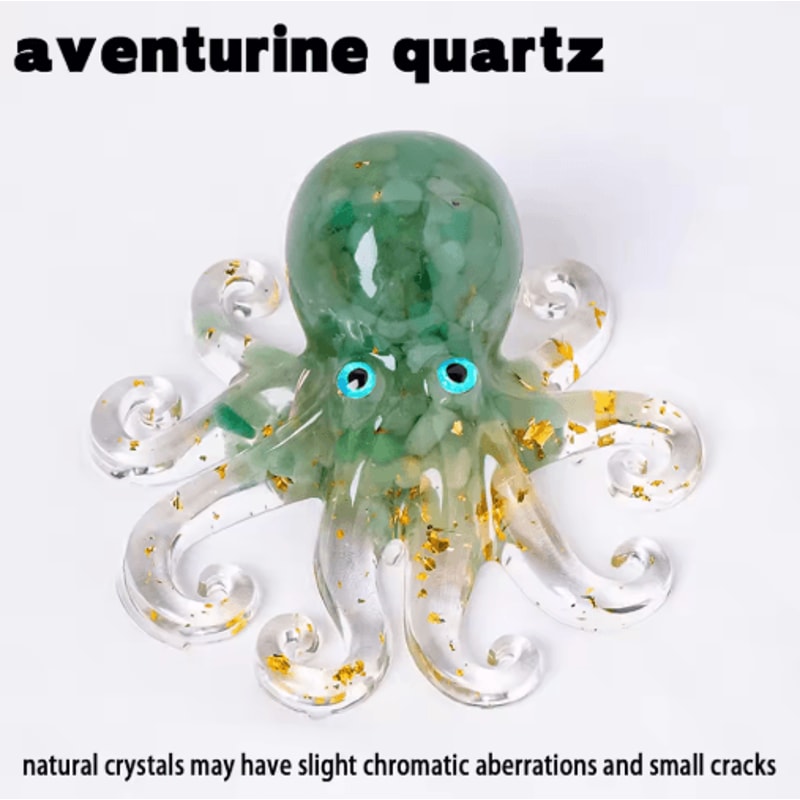 Crystal Gravel Octopus Statue Resin Reiki Stone Tabletop Decor Ornament 6