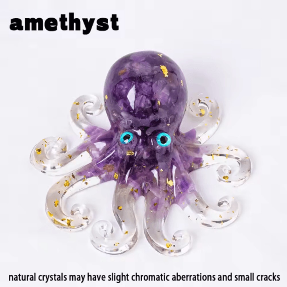 Crystal Gravel Octopus Statue Resin Reiki Stone Tabletop Decor Ornament 7