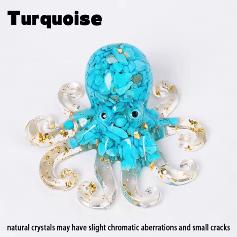 Crystal Gravel Octopus Statue Resin Reiki Stone Tabletop Decor Ornament 8