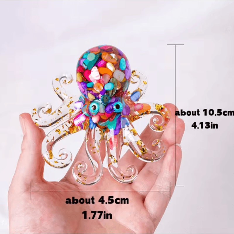 Crystal Gravel Octopus Statue Resin Reiki Stone Tabletop Decor Ornament 9