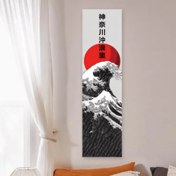 vikama japanese wave tapestry red sun ocean wall hanging aesthetic decor