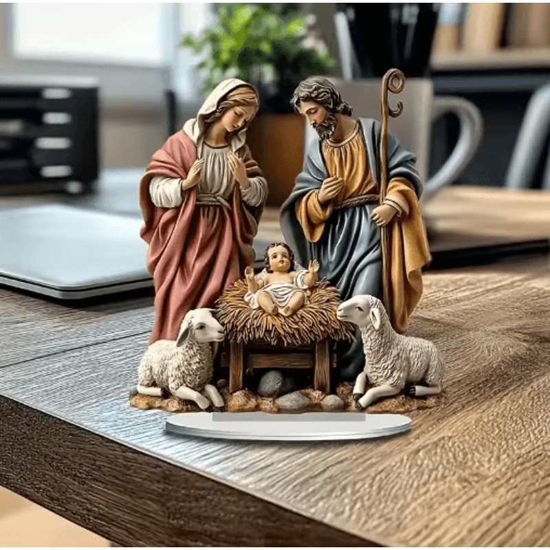 Transparent Acrylic Nativity Scene Ornament Elegant Christian Christmas Table Centerpiece 7