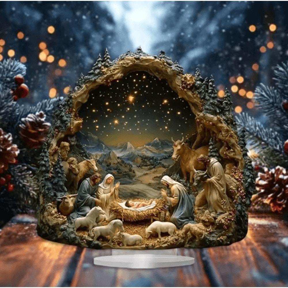 Transparent Acrylic Nativity Scene Ornament Elegant Christian Christmas Table Centerpiece 8