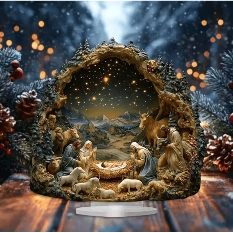 Transparent Acrylic Nativity Scene Ornament Elegant Christian Christmas Table Centerpiece 8