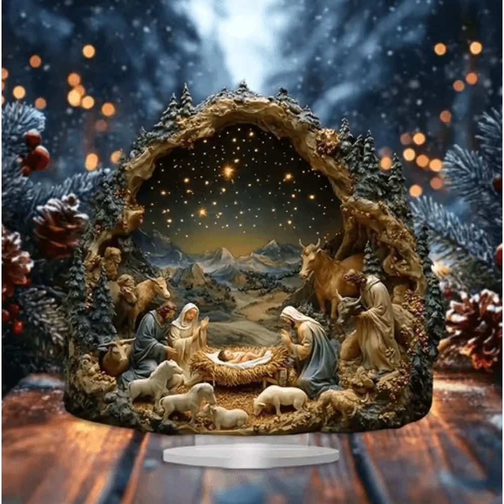 Transparent Acrylic Nativity Scene Ornament Elegant Christian Christmas Table Centerpiece 10