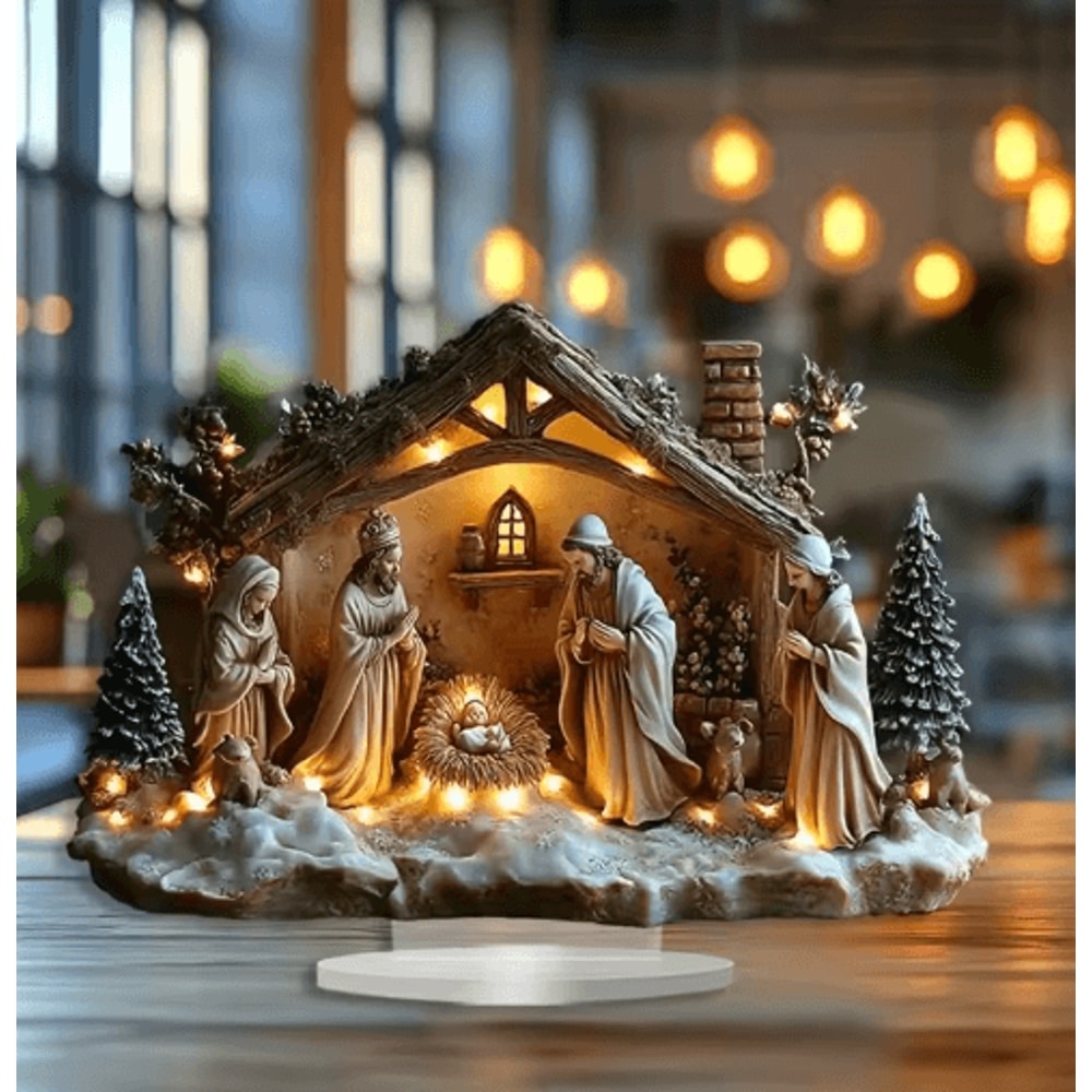 Transparent Acrylic Nativity Scene Ornament Elegant Christian Christmas Table Centerpiece 0