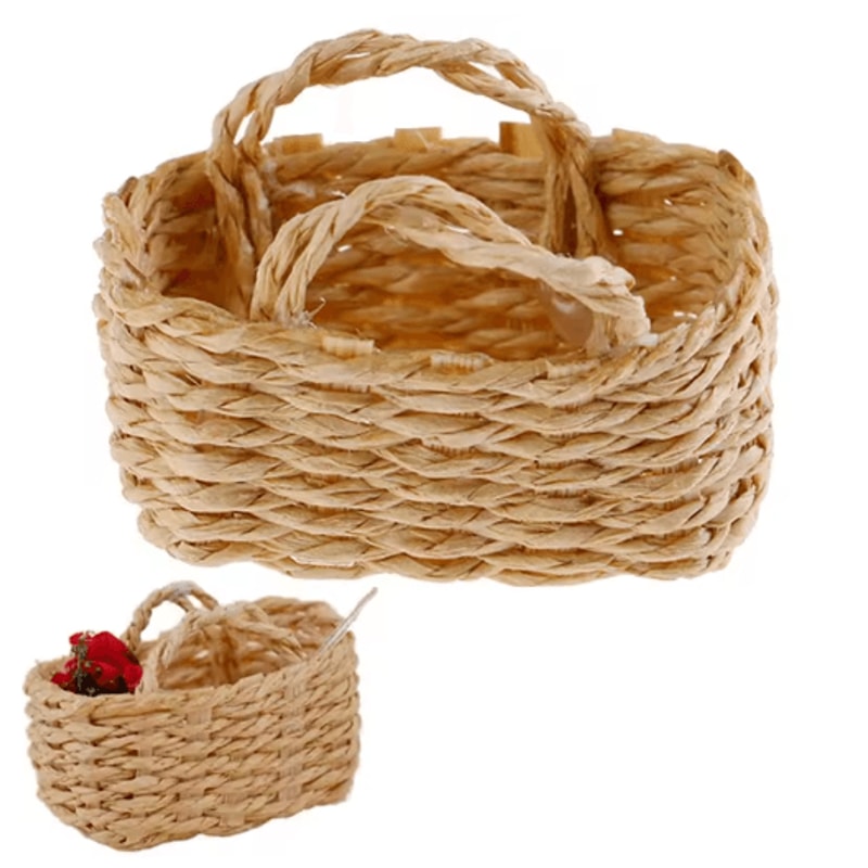 Mini Rattan Dollhouse Food Basket 112 Scale Handwoven Kitchen Accessory 5