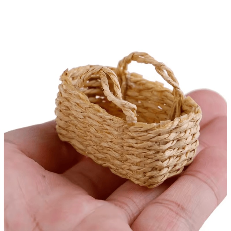 Mini Rattan Dollhouse Food Basket 112 Scale Handwoven Kitchen Accessory 6