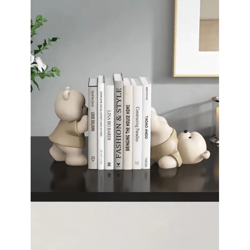 Cute Bear Bookends Cream Style Decorative Book Holder Figurines 3