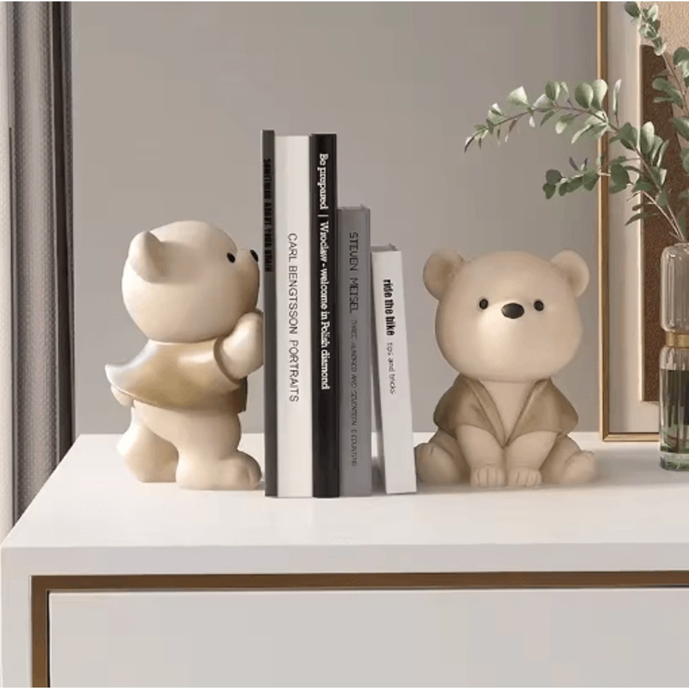 Cute Bear Bookends Cream Style Decorative Book Holder Figurines 4