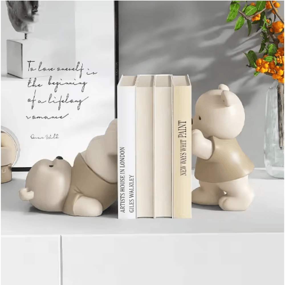 Cute Bear Bookends Cream Style Decorative Book Holder Figurines 0