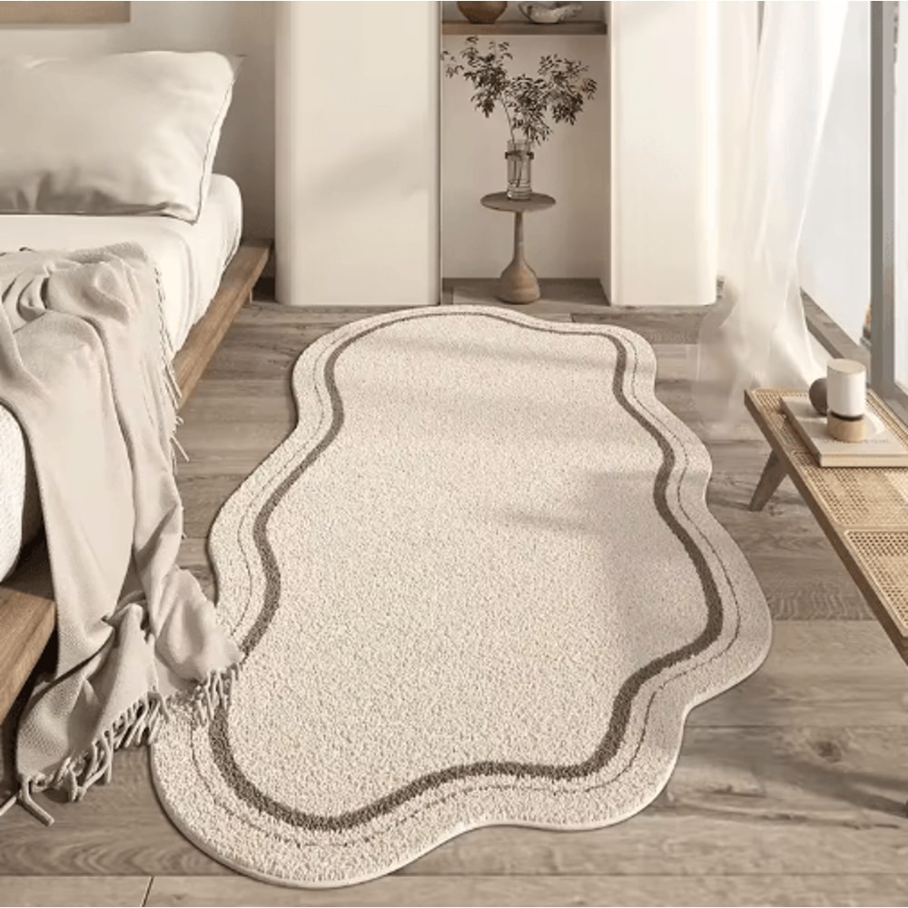 Cream Minimalist Irregular Rug Soft NonSlip Bedroom Living Room Carpet 6