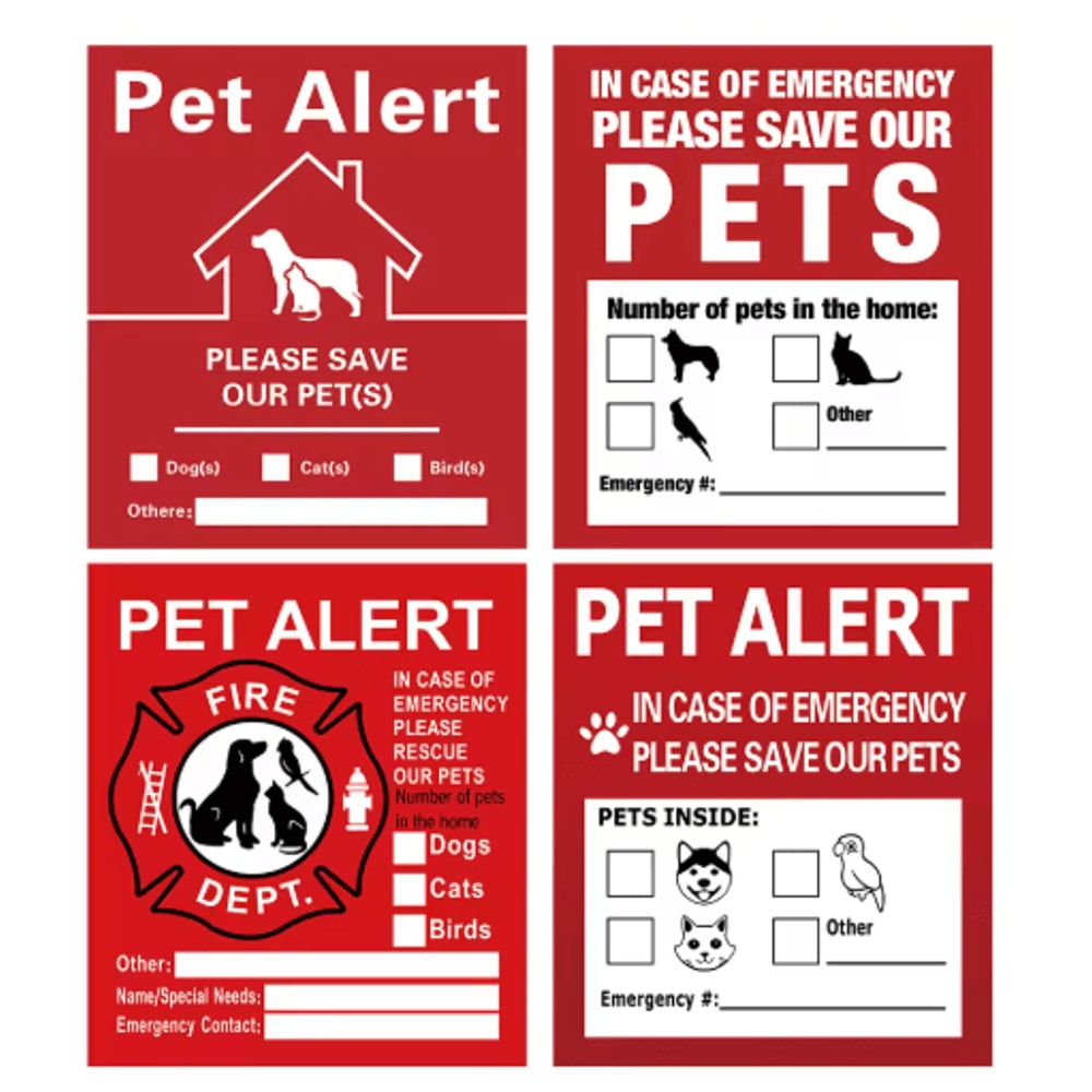 Pet Alert Window Stickers Emergency Rescue Decal Set 4 Pack 0