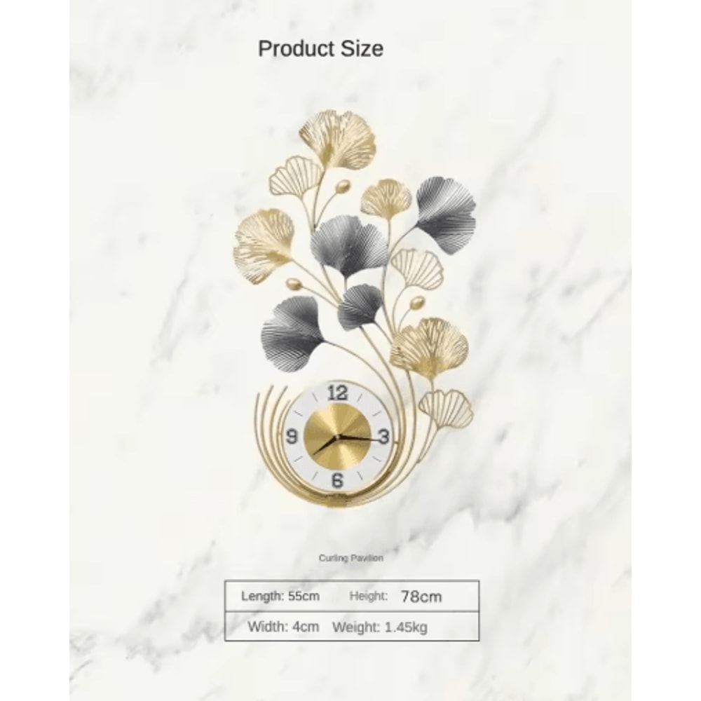 Ginkgo Leaf Metal Wall Clock Large Silent Modern Decorative Wall Art 78cm 1