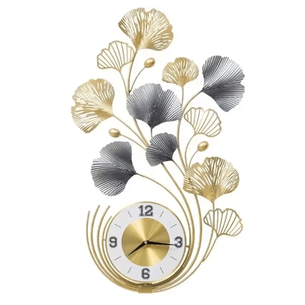 Ginkgo Leaf Metal Wall Clock Large Silent Modern Decorative Wall Art 78cm 2