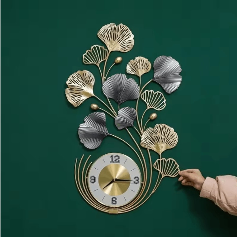 Ginkgo Leaf Metal Wall Clock Large Silent Modern Decorative Wall Art 78cm 4