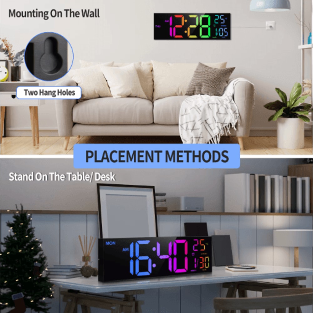 16 Large LED Digital Wall Clock RGB Display With Remote Temperature 3