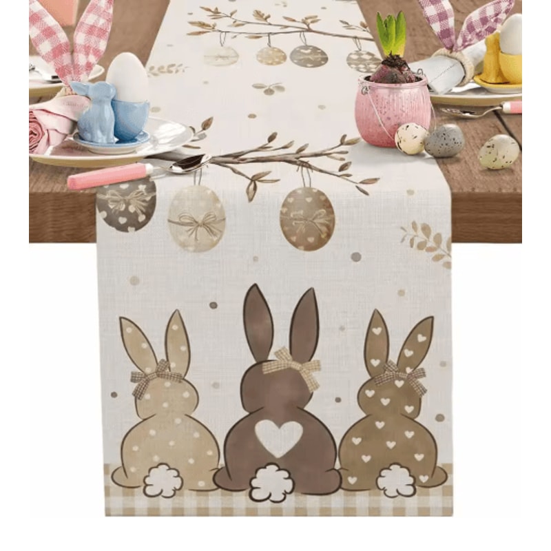 Easter Bunny Linen Table Runner Spring Farmhouse Dining Table Decor 1