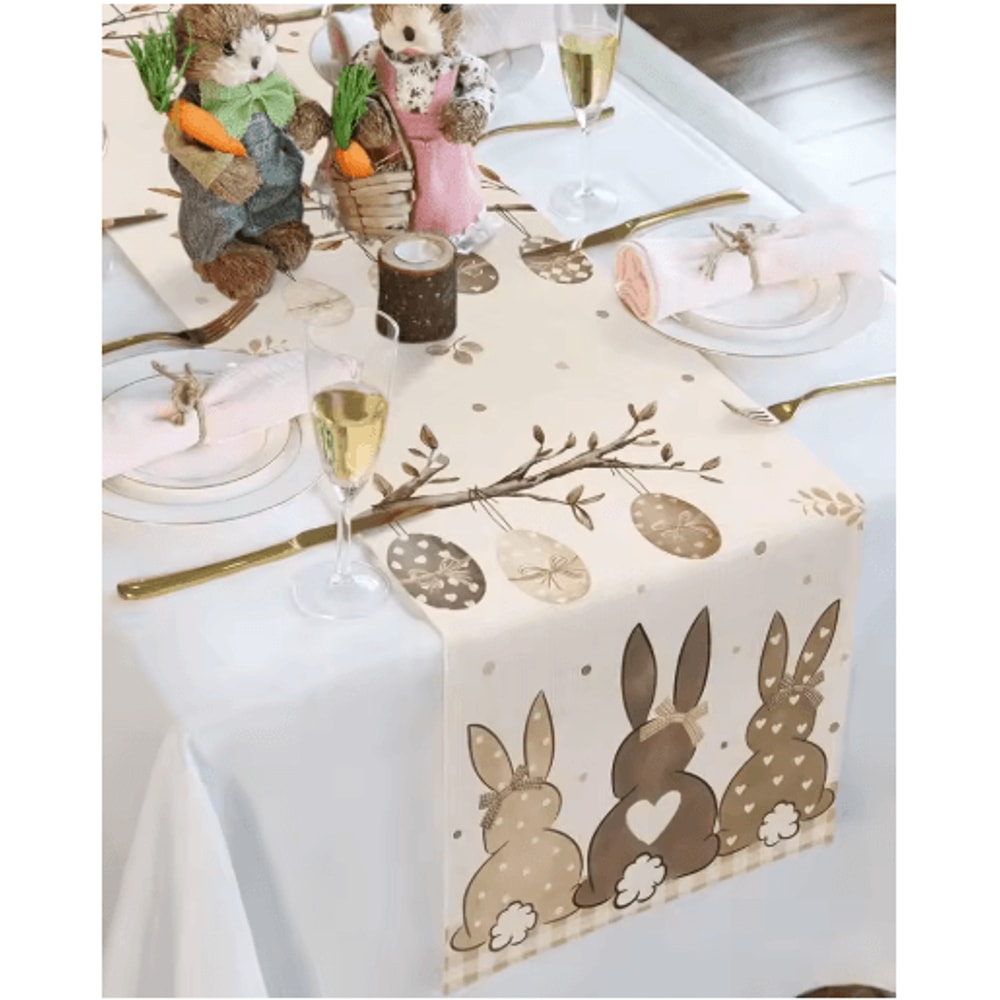 Easter Bunny Linen Table Runner Spring Farmhouse Dining Table Decor 5
