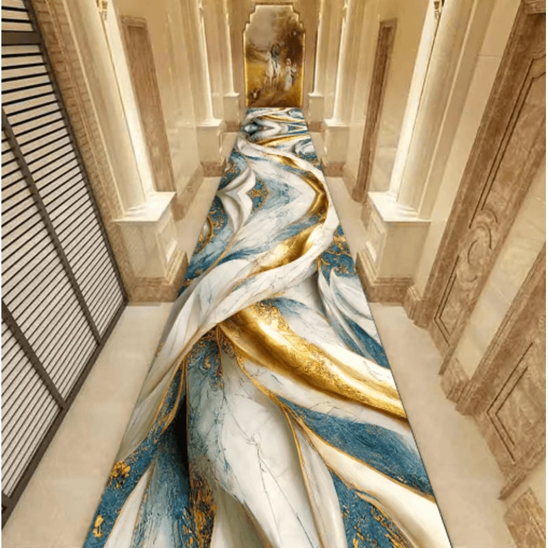 Luxury Marble Corridor Runner Rug Non Slip Custom Hallway Stair Carpet 6