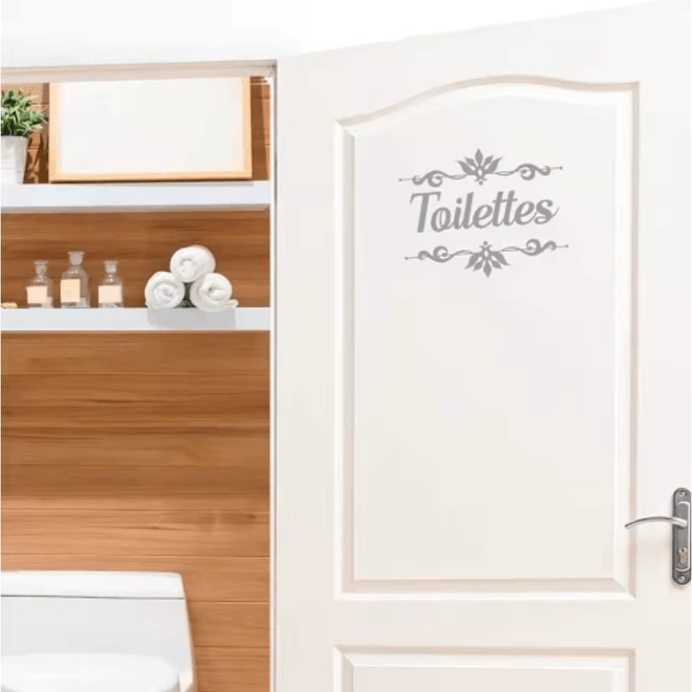 French Toilettes Bathroom Door Sticker Waterproof Floral Vinyl Toilet Decal 4
