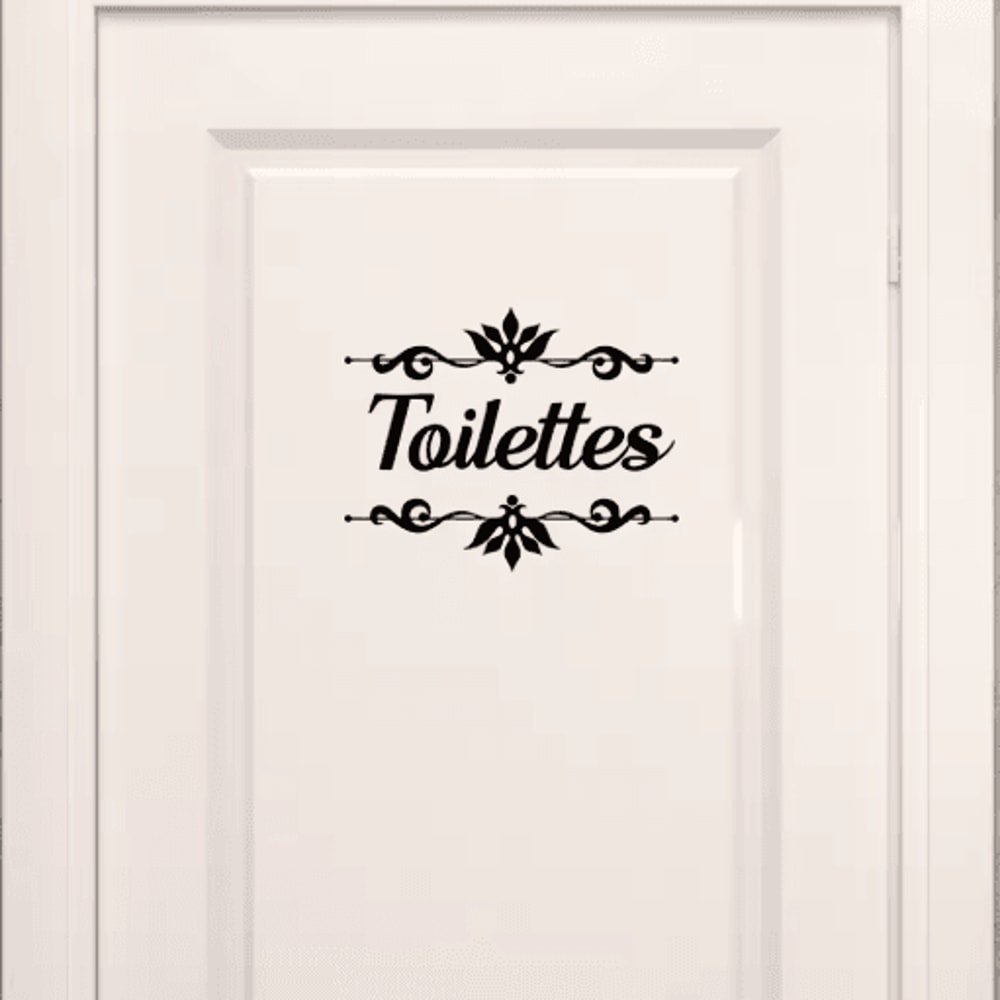 French Toilettes Bathroom Door Sticker Waterproof Floral Vinyl Toilet Decal 0