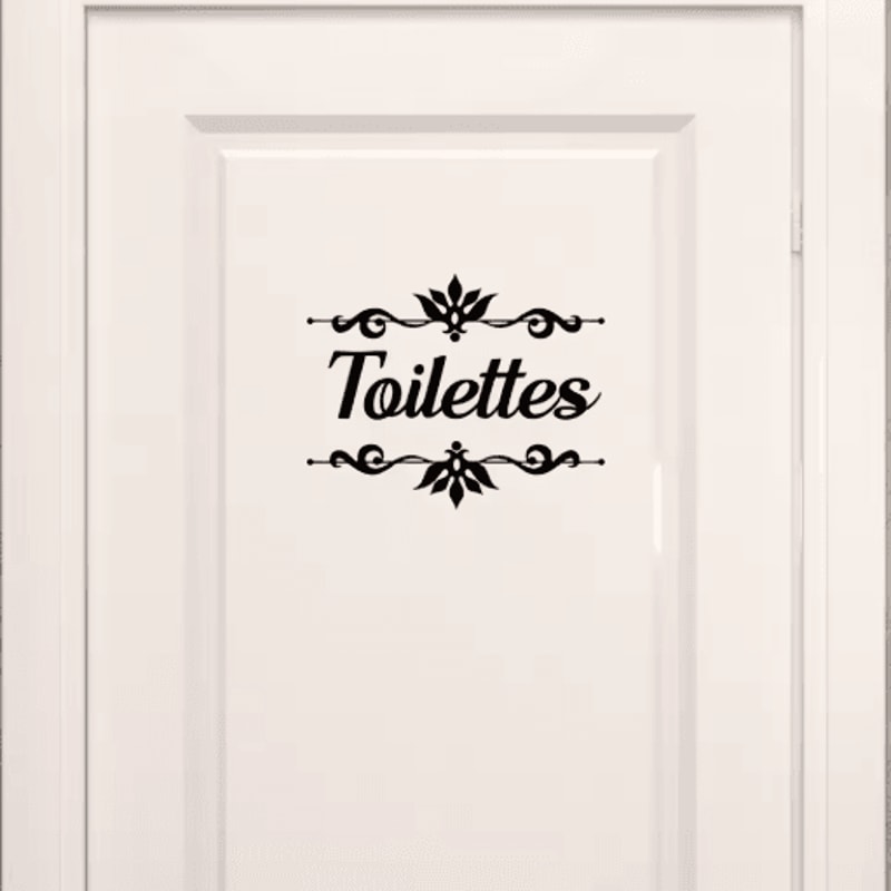 French Toilettes Bathroom Door Sticker Waterproof Floral Vinyl Toilet Decal 0